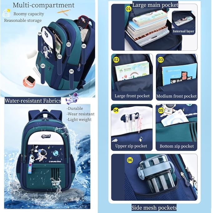 Astronaut-space Backpack for Boys-Girls Elementary Middle School Backpack Book Bags for Girls Kids Lightweight Back Pack Red