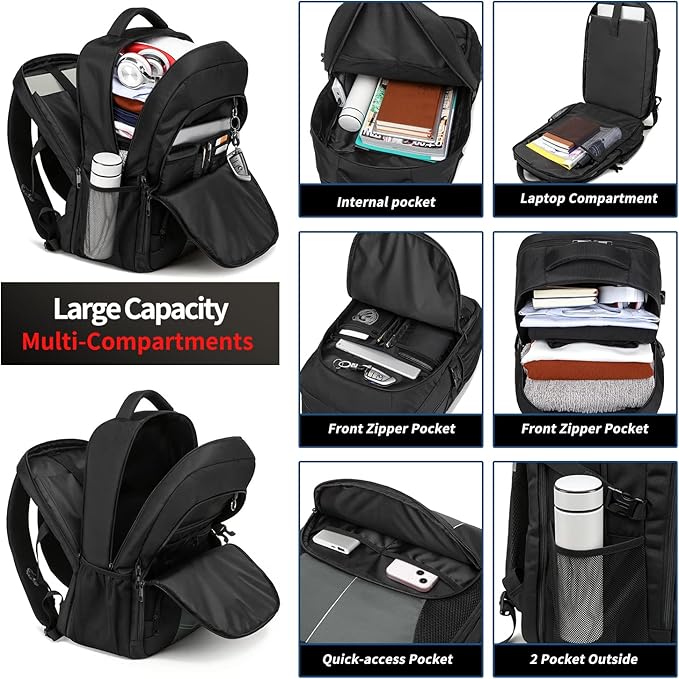 PUSLOM Extra Large Travel Laptop Backpack for Men 55L,Water Resistant 18.4 inch Big Business Laptop bags with USB Charging Port,TSA Friendly Anti Theft Computer Bag for Work College,Grey