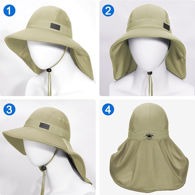 Sukeen Cooling Sun Hat for Men Women UPF50+ Wide Brim Fishing Hat with Neck Flap Adjustable Foldable Bucket Hat for Hiking