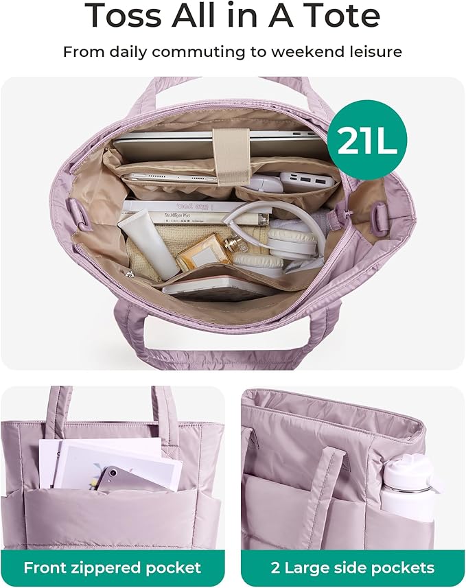 BAGSMART Tote Bag for Women, Lightweight Puffy Tote Bag with Compartments Shoulder Bag Handbag for Travel, Work, Gym,