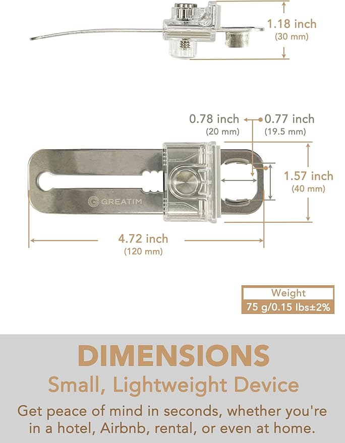 Greatim Portable Door Lock for Travel Hotel Safety, Stainless Steel Security Lock, Compact Safety Lock for Room Door, Universal Portable Travel Door Lock for Room Security