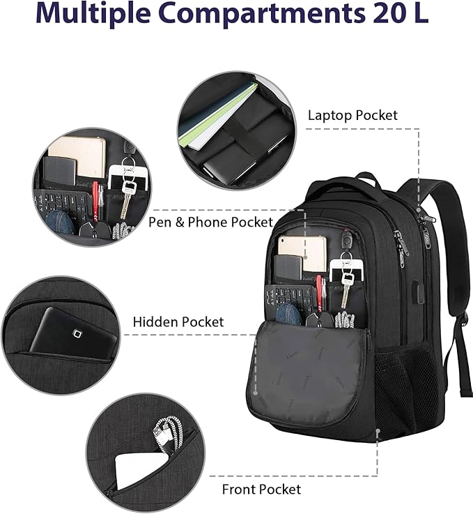 MATEIN 15.6 Inch College Backpack, 20 L Airline Approved Laptop Computer Backpack with Multiple Organization Pockets, Water Resistant Personal Item Casual backpack for Men Women, Black