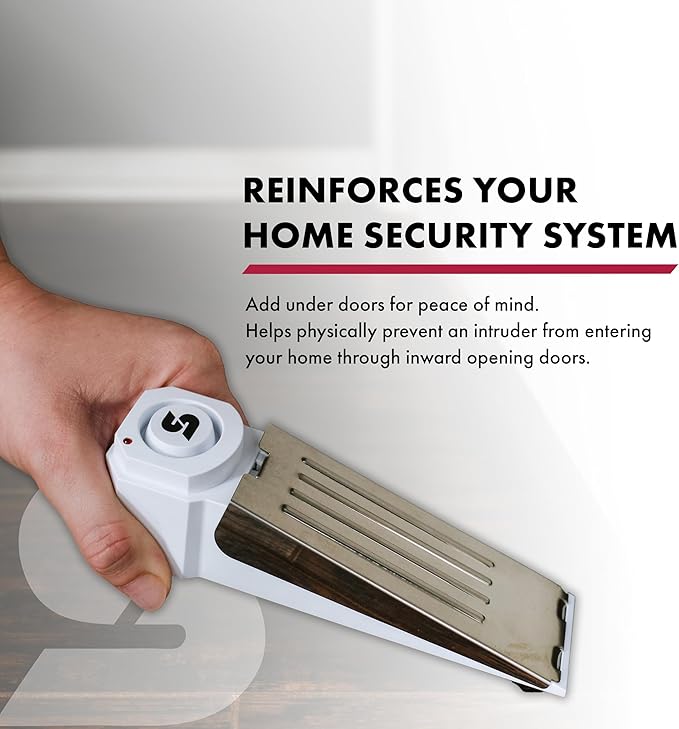SABRE 120 dB Wedge Door Stop Security Alarm, Extremely Loud Wireless Alarm Siren Audible Up To 1,500 Ft., Non-Skid Pad, Compact Alarm Great for Home, Travel, Apartment or Dorm