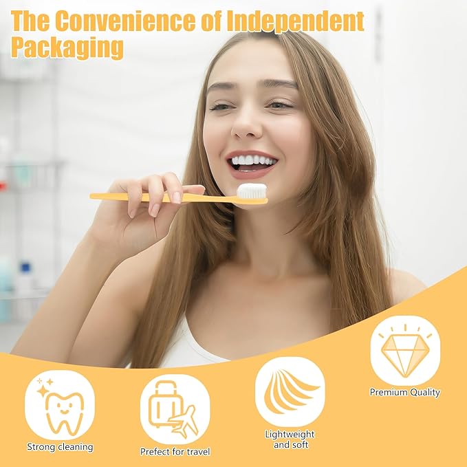 NICEMOVIC 50 Pack Disposable Toothbrushes Bulk with Toothpaste and Comb Travel Size Toothpaste Set Homeless Care Package Supplies for Bulk Individually Wrapped Disposable Travel Hotel Charity, Yellow