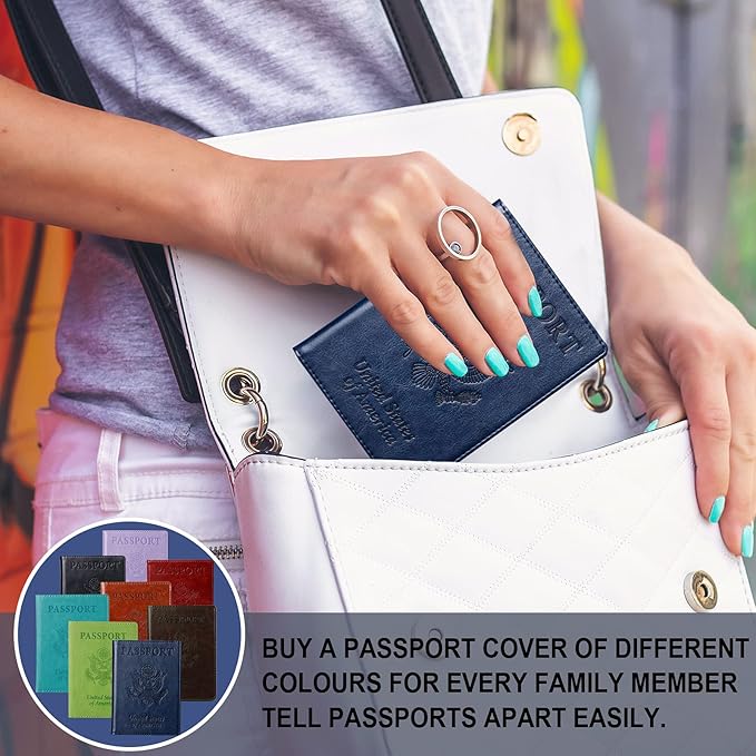 TIGARI Passport Holder for Travel Women Men, PU Leather Passport Wallet Cover Case Sleeve, Waterproof Protected Document Organizer, Family Vacation Plane Cruise Travel Essentials-Blue