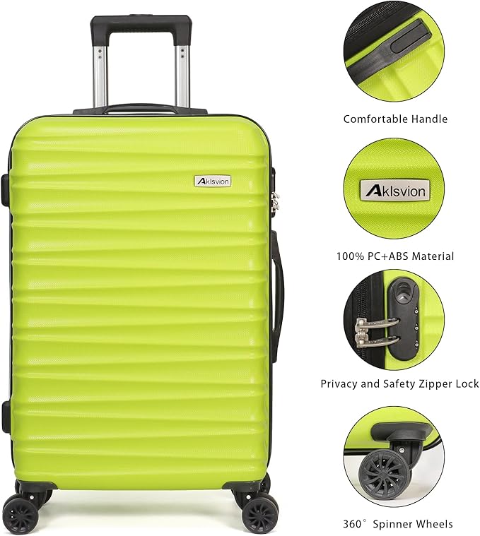 Luggage Set 3 Pieces (20/24/28) -Suitcase Set - Carry on Luggage with Wheels - Check-in Luggage - PC + ABS Durable Suitcase Rotating Silent Wheels Hardside Luggage with Spinner Wheels,5pcs (Lime)