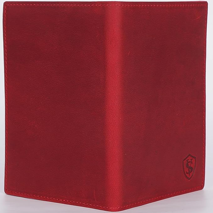 STAR VISTA Albatross Leather Travel Passport Holder, Minimalist Design, Full Grain Leather Case for Women and Men - Slim Passport Wallet, Bifold, RFID Blocking, Crimson Red