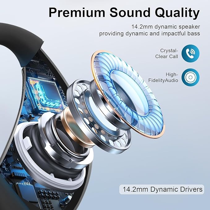 Ultra Ergonomic Open Ear Earbuds, Bone Conduction Over The Bluetooth Headphones Built-in Mic, Waterproof Design, LED Digital Display, Touch Control Operate, Fit Cycling Running Workout Sport, Black