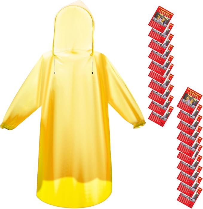 Bruvoalon 6 & 20 Pack Disposable Rain Ponchos for Adults/Youth, Waterproof PE Raincoats with Drawstring, Camping/Emergency