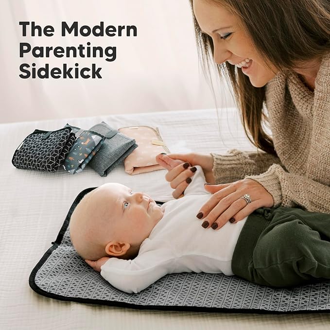 KeaBabies Portable Diaper Changing Pad, Easy Wipe Clean - Foldable Waterproof Baby Changing Mat for Diaper Bag, Compact, Lightweight, 25x13 Baby Changer Travel Essential, Machine Washable (Black Geo)