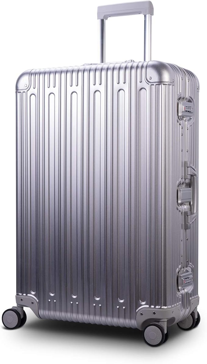 TRAVELKING All Aluminum Luggage Zipperless Hard Shell Suitcase with TSA Lock Spinner Wheels Lightweight Metal Alloy Suitcases (Silver, 28 inch)
