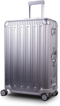 TRAVELKING All Aluminum Luggage Zipperless Hard Shell Suitcase with TSA Lock Spinner Wheels Lightweight Metal Alloy Suitcases (Silver, 28 inch)