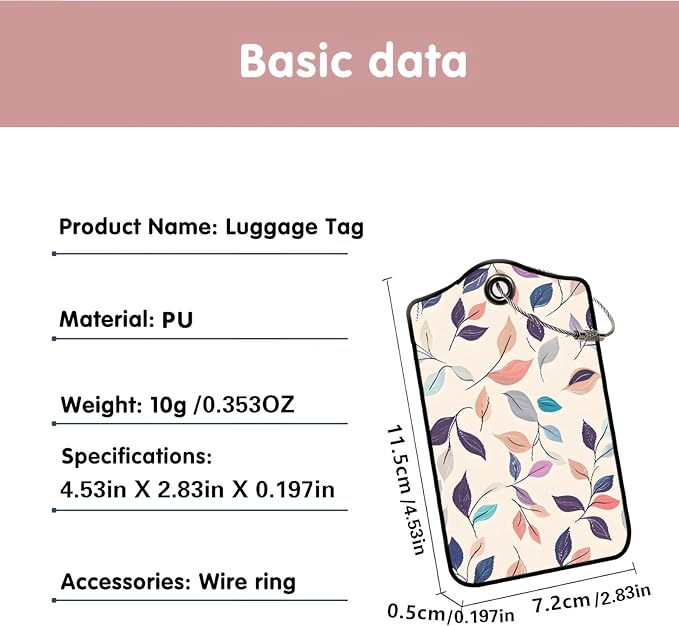 Luggage Tags for Suitcases, 2-Pack PU Leather for Cruise & Travel, Baggage ID Tags with Privacy Cover & Address Card, Durable Metal Ring, Kids Adults Travel Accessories, Pastel Foliage