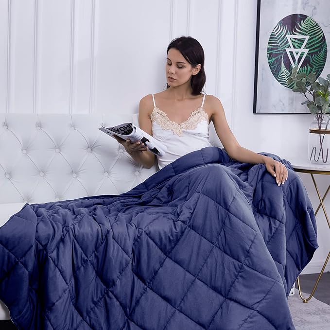 L'AGRATY Weighted Blanket - 48"x72" 15lbs Cooling Breathable Heavy Blanket Microfiber Material with Glass Beads Big Blanket for Adult All-season Summer Fall Winter Soft Thick Comfort Blanket