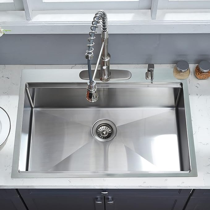 Kitchen Sink, 33 x 22 Drop in Kitchen Sink 16 Gauge Stainless Steel Kitchen Sinks Single Bowl Workstation Sink with Cutting Board