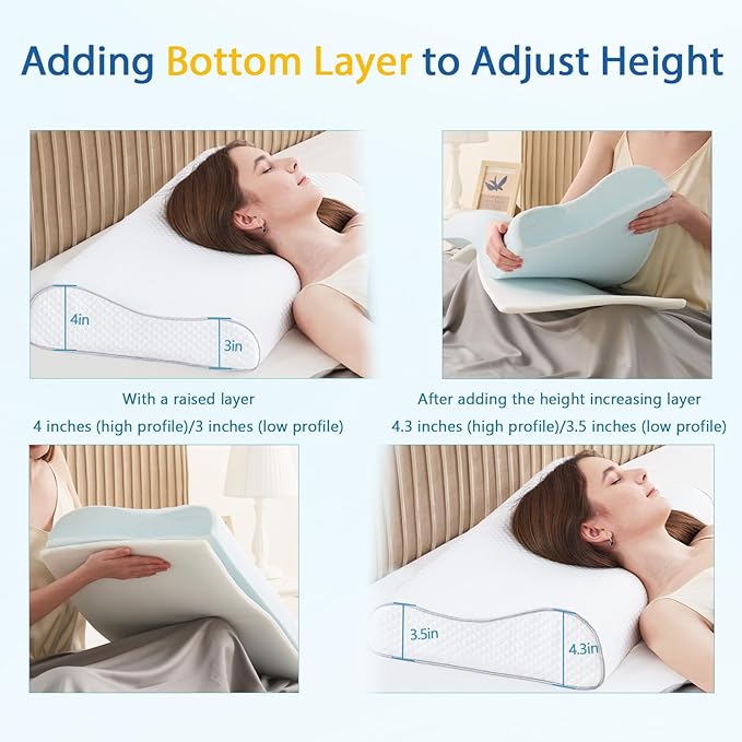 Memory Foam Pillows Cervical Pillow for Neck Pain Relief, Ergonomic Pillow for Shoulder Pain, Orthopedic Contour Pillow for Side Sleepers, Neck Support Pillows for Sleeping with Cooling Pillowcase