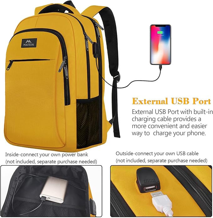 College Backpack, Extra Large TSA Friendly Carry On 17.3 Inch Laptop Backpack with USB Charging Port, Anti Theft Flight Approved Business Work Travel Computer Backpack Bagfor Women Men, Yellow