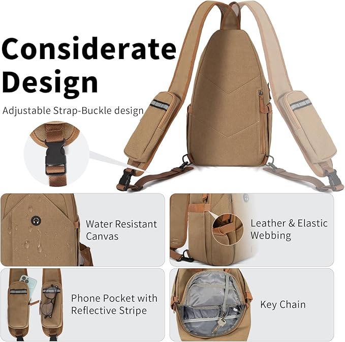 Sling Bag for Men, Crossbody Bag Men Anti Theft Crossbody Bag with Tunnel Lock Zipper Canvas Sling Backpack Travel