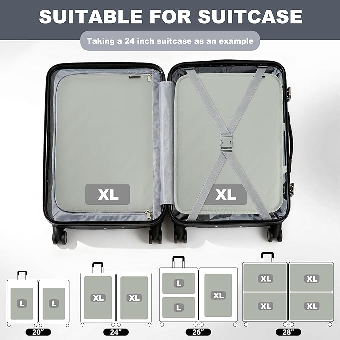 Extra Large Compression Packing Cubes for Travel Essentials, 2 Set Expandable Travel Cubes for Packing Bags Suitcase Organizer, Grey