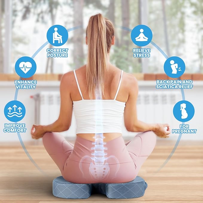 TushGuard Office/Car Seat Cushion, Non-Slip Sciatica & Back Coccyx Tailbone Pain Relief Chair Pad, Memory Foam Butt Pillow for Computer Desk, Wheelchair, Driving (Light Blue, XX-Large)