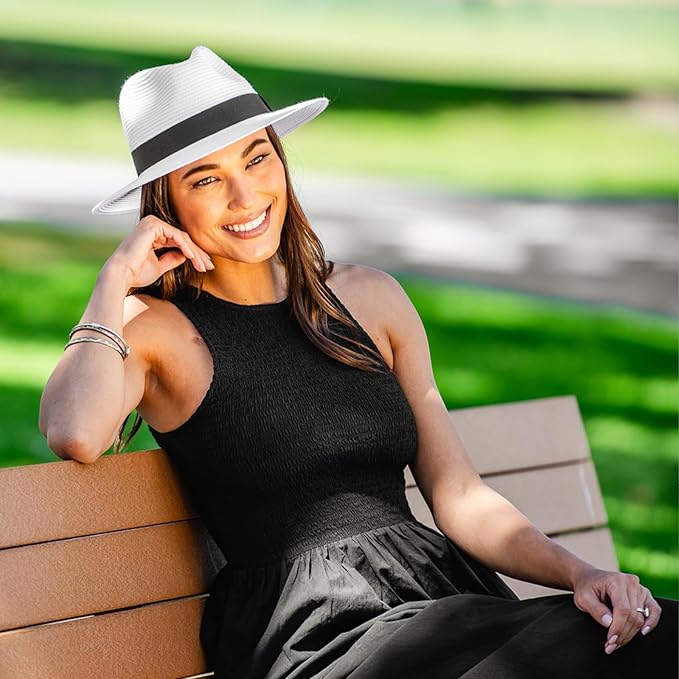 Wallaroo Hat Company Women’s Petite Palm Beach Fedora – UPF 50+ UV Protection Sun Hat, Packable, Adjustable, Small Size