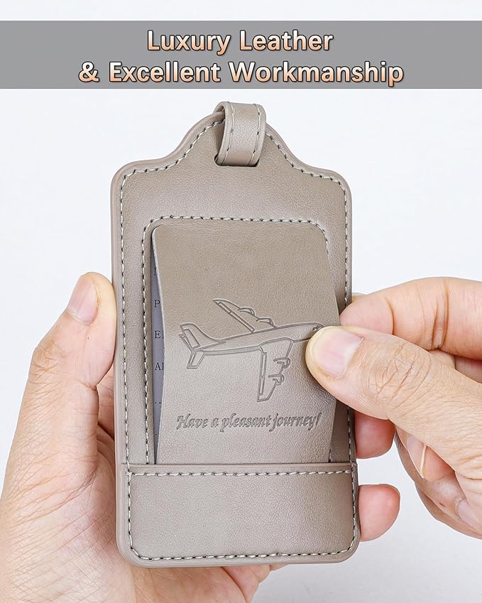 Teskyer Luggage Tags, 3 Pack Premium PU Leather Luggage Tags Privacy Protection Travel Bag Labels Suitcase Tags