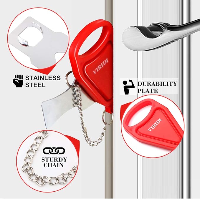 Home Security Door Lock, VIRIDI Portable Travel Doorlocks for Airbnb Hotel Room Bedroom Add Extra Safety Privacy Solid Removable No Drill Door Jammer Latch for House Apartment School Selfdefense Item