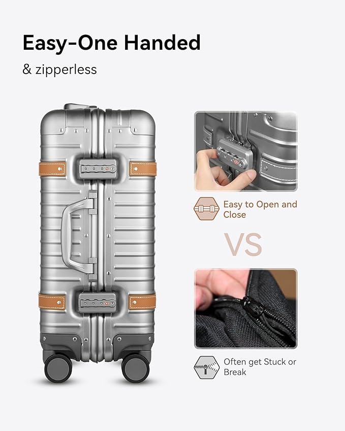 LUGGEX All Aluminum Carry On Luggage with Wheels - Zipperless Hardshell Suitcase with TSA Lock (Matte Silver, 2-Piece (20/Backpack))