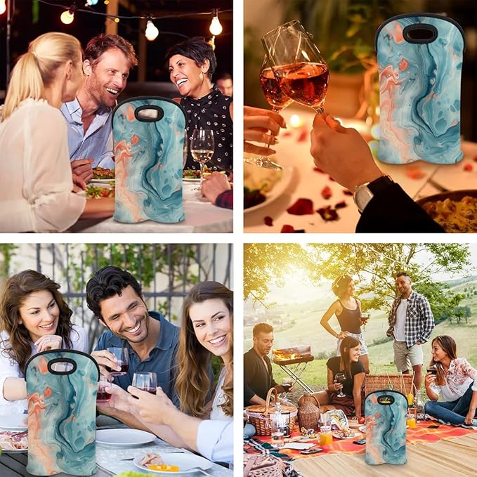 Wine Carrier Tote Personalized Bag for 2 Bottles - Neoprene Wine Bottle Holder with Carry Handle, Wine Protective Bag Insulated Bag Beer Cans Water Bottle Holder for Travel Picnic,Style25
