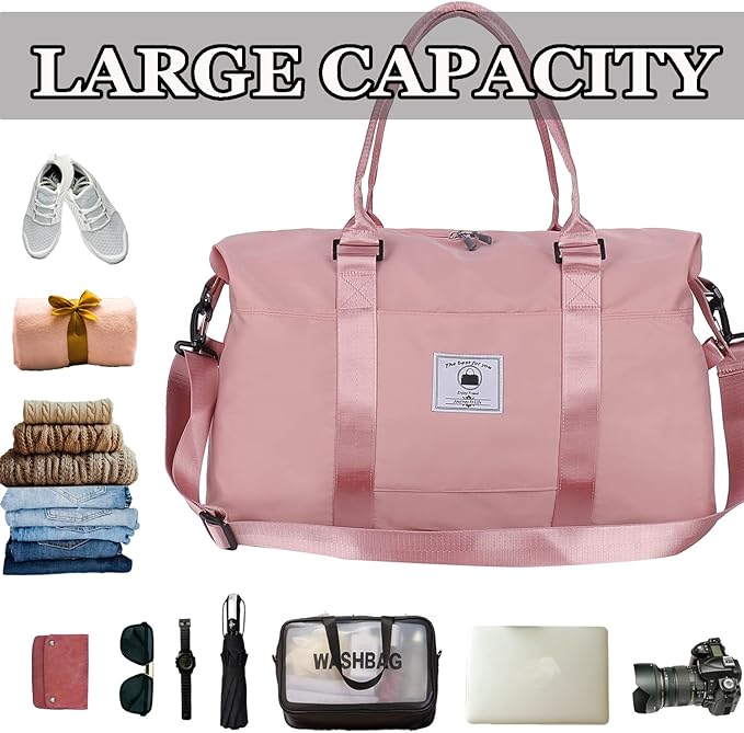 Travel Duffle Bag, Waterproof Sport Tote Gym Bag for Women Men, Overnight Weekender Carry On Bag with Wet Pocket