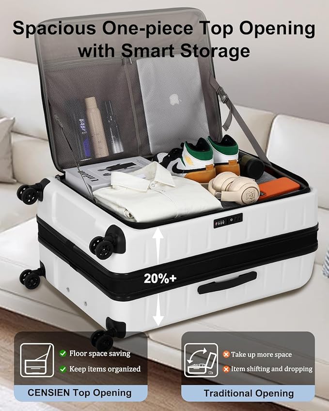 Expandable Checked Luggage, 28 Inch Luggage with Spinner Wheels, Lightweight ABS+PC Hard Shell Large Suitcase with Top Opening, TSA Lock (White, 1PC)
