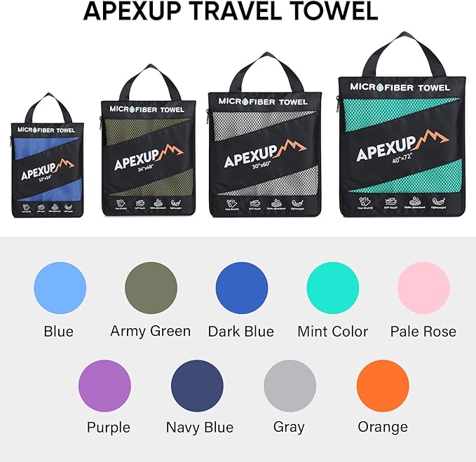 APEXUP Microfiber Travel Towel, Ultra Absorbent Quick Dry Towels, Lightweight Gym Sports Camping Towel for Workout, Yoga, Beach, Shower, Swimming (72"×40", Dark Blue)
