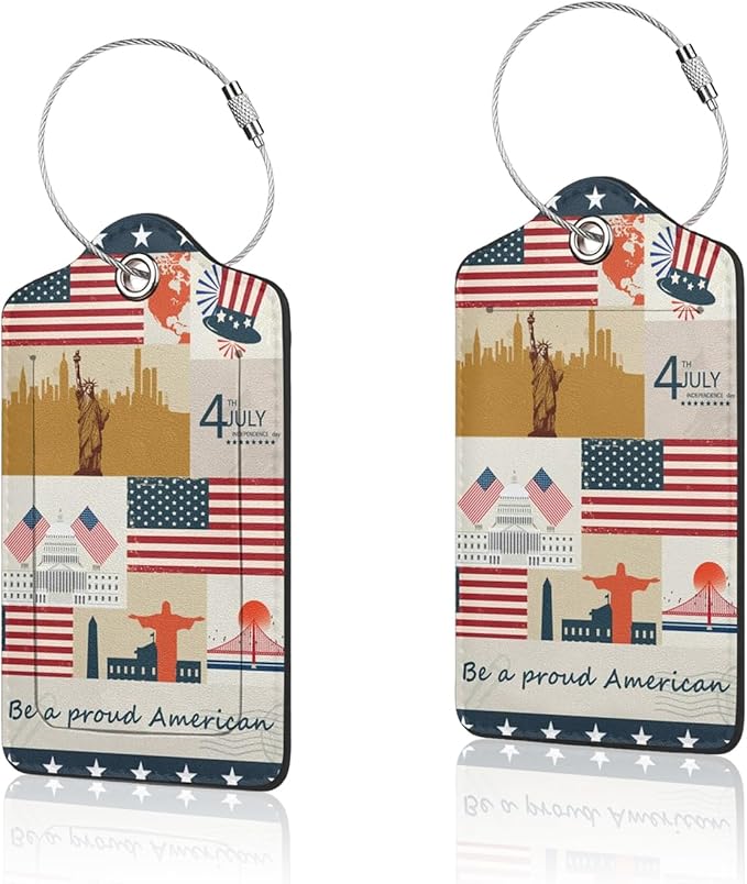 2 Pack Luggage Tag for Suitcase, Cute Unique Leather Suitcase Tags Identifiers with Privacy Name Address Labels & Durable Steel Loop for Women Men Travel