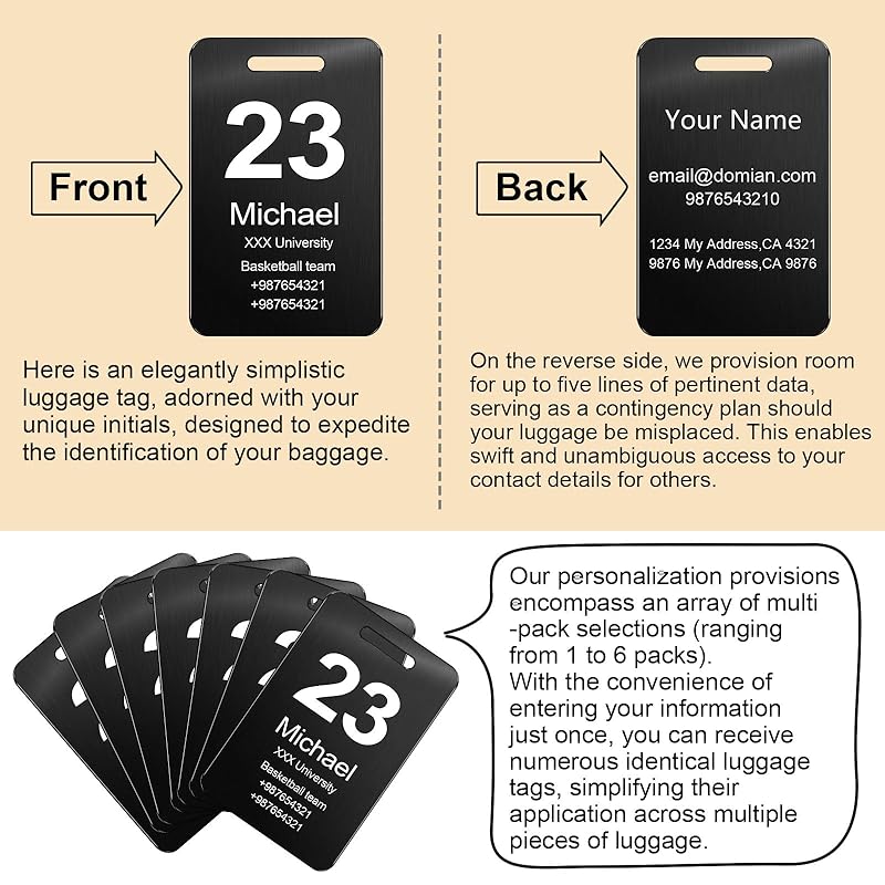 Customized Stainless Steel Luggage Tags: Personalize Your Suitcases, Backpacks, and Bags with Your Text - Custom Initial Text Name ID,Number 2"x3.3"(4 Pack)