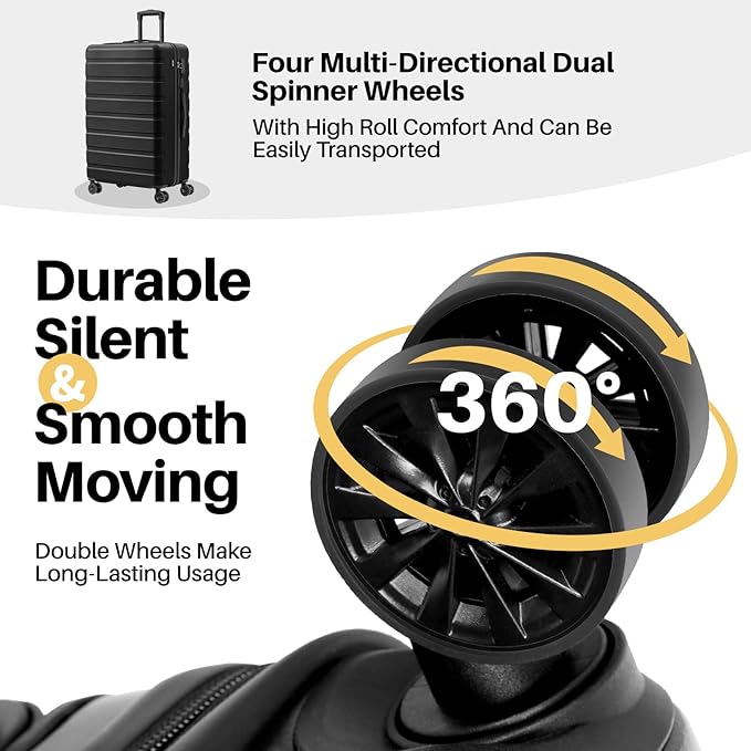 AnyZip Suitcase Hardside PC ABS Lightweight USB Luggage with Wheels TSA Lock Checked-Large 28 Inch Black
