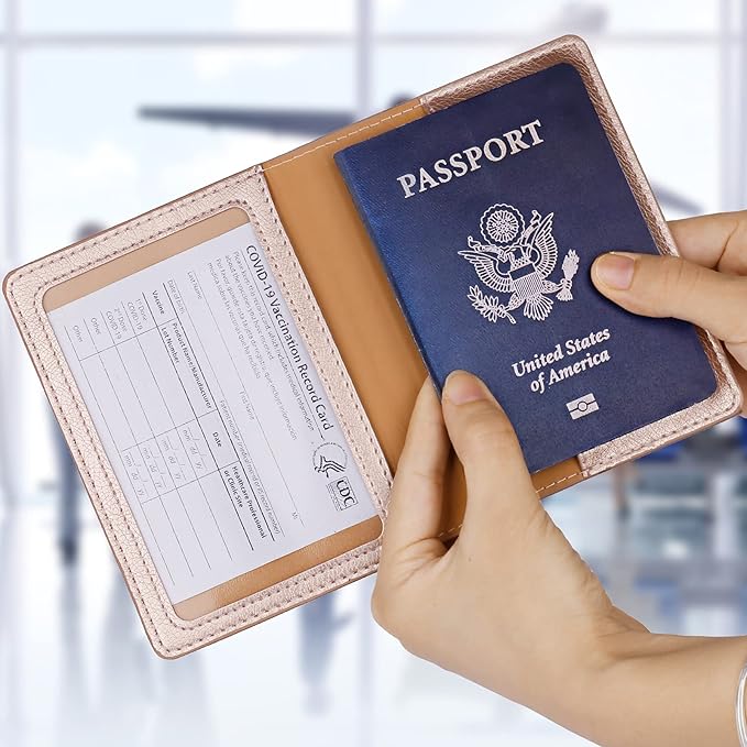 TIGARI Passport Holder for Travel Women Men, PU Leather Passport Wallet Cover Case Sleeve, Waterproof Protected Document Organizer, Family Vacation Plane Cruise Travel Essentials-Pink