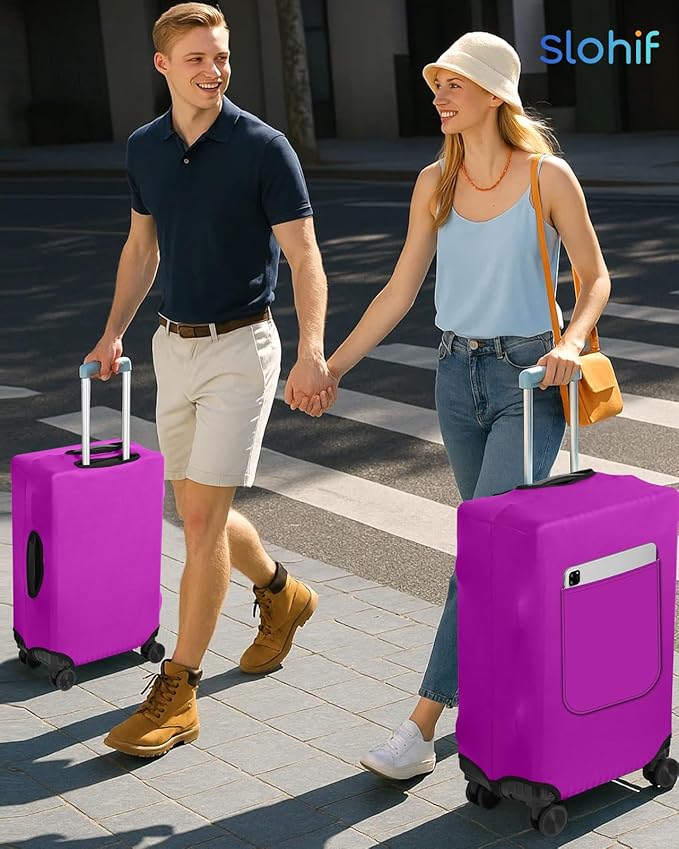 Slohif Luggage Cover for Suitcase Tsa Approved Protector - Luggage Sleeve Suit Case Cover Travel Stretch Large Baggage Case Protective Washable Fit 26-28 Inch Purple