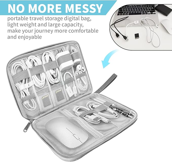 Electronics Organizer Travel Case,Electronic Accessories Storage Bag,Portable Waterproof Cable Organizer Bag,Travel Cord Organizer Bag for Small Charging Cord Storage,Cables,SD Card (Grey)