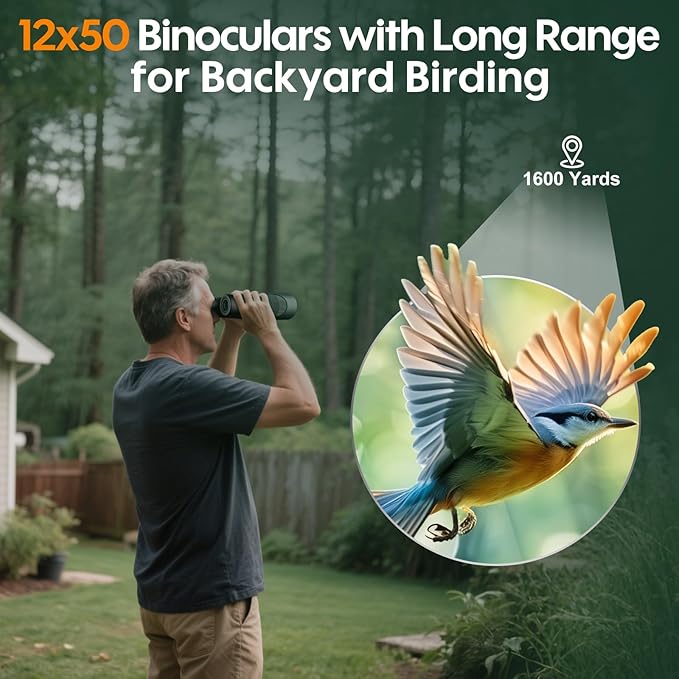occer 12x50 Bird Watching Binoculars for Adults - High Powered Binoculars with Clear Large Image - Easy Focus HD Binocular with Long Range for Cruise Trip Hunting Travel Concert Stargazing,Green