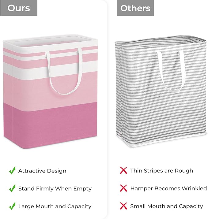 HomeHacks 2 Pack Large Laundry Baskets, Waterproof, Freestanding Laundry Hampers, Collapsible Clothes Hamper with Reinforced Handles in Laundry, College Dorm, Bathroom, Bedroom (Grey+Pink, 100Lx2)