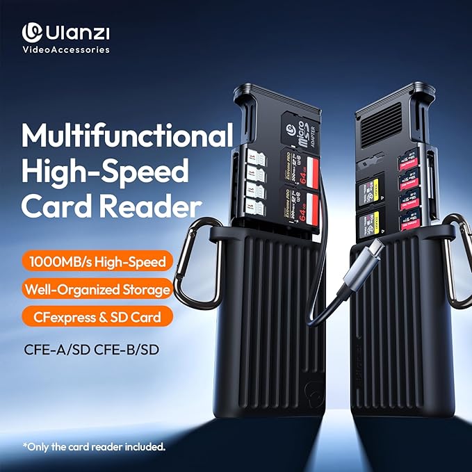ULANZI MCR-01 High-Speed SD Card Reader Case, USB 3.2 CFexpress A Card Reader, 2 in 1 SD/Micro SD Card Reader Holder, Waterproof Case, Type-C SD/TF Card Storage Case for iPhone/Android, Action Cameras