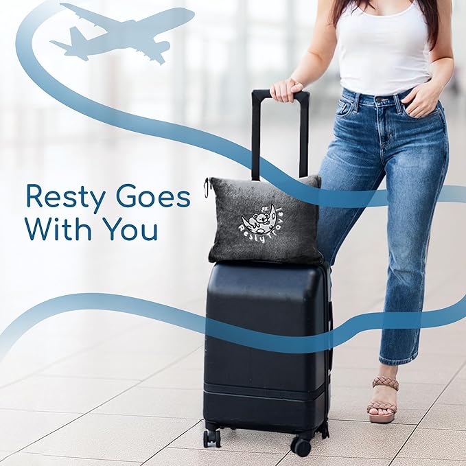 Resty 65"x40" Traveling Airplane Blanket, Deep Gray – Lightweight, Velvety Soft Blanket That Becomes a Travel Pillow – Must-Have Comfort for Planes & Road Trips – Travel Essentials for Women & Men