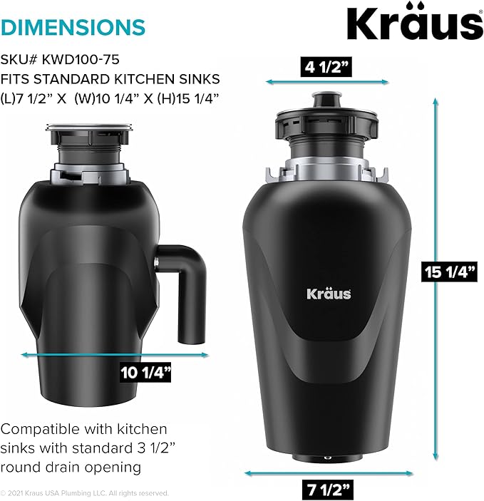 KRAUS Forteza™ 33” Dual Mount 60/40 Double Bowl Granite Kitchen Sink in Black with WasteGuard™ Continuous Feed Garbage Disposal, KGD-50BL-100-75MB