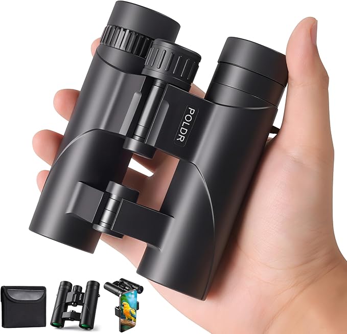 POLDR 12x25 Compact Binoculars for Adults and Kids, High Powered Waterproof Binocular with Phone Adapter, Small Easy Focus HD Binoculars for Bird Watching, Concerts, Hiking, Travel, Cruise