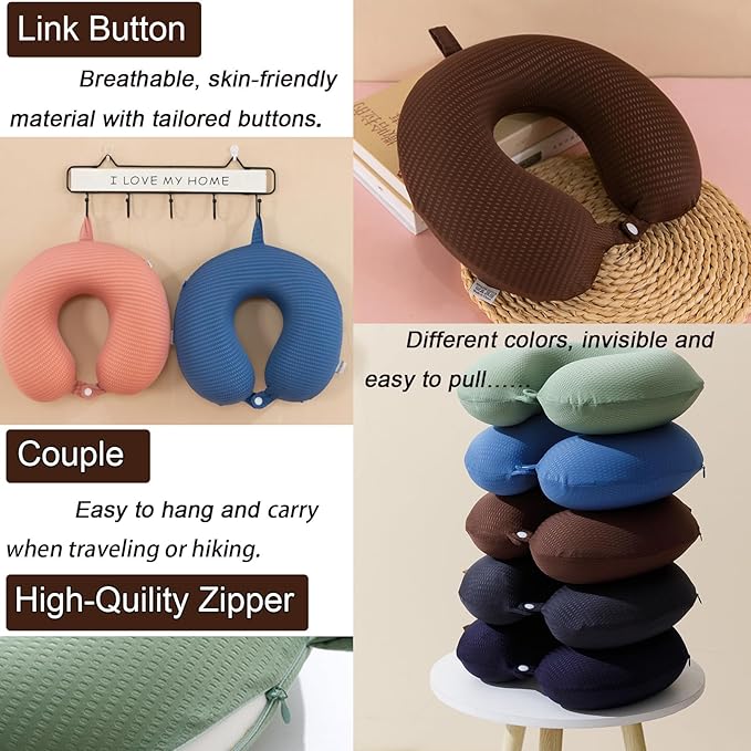 Travel Neck Pillow Cover, Neck Pillow Case with Zipper, Cooling, Pure, Soft and Smooh, Airplane Pillow Sleep Replacementt Washable (Only Pillow Covers, no Filler)