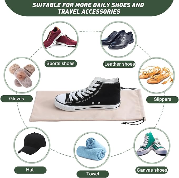 12 Pcs Shoe Dust Bags Beige Duster Flannel Single Shoe Pouch with Drawstring Closure Washable Breathable Shoe Covers for Travel Home Luggage Handbags, 8 x 17 Inches