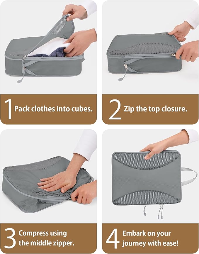 Compression Packing Cubes 12 Set, Suitcase Organizers, Extendable Packing Cubes, Gray