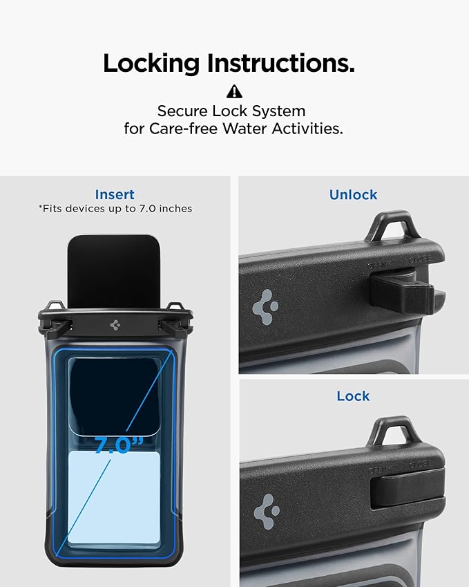 Spigen Aqua Shield 2 Pack Floating Waterproof Phone Pouch A611P for All Phones with Detachable Lanyard, Travel Essentials for Outdoors Activities, Kayak/Cruise/Beach - Black