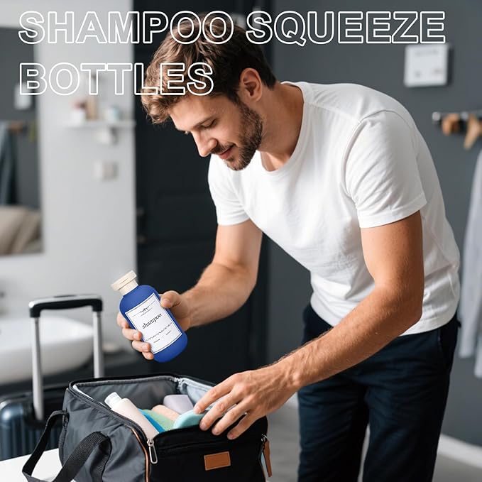 ASEVAT 6.7oz Airtight Plastic Travel Shampoo Bottles, Travel Shampoo and Conditioner Bottles Refillable, Empty Travel Size Shampoo Bottle, Hand Soap Dispenser for Vacation, Gym, Home(Navy)