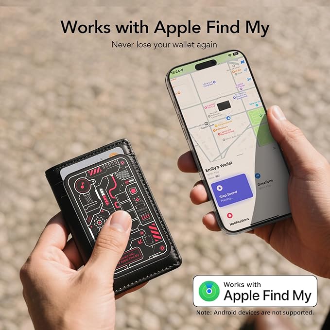 MFish Wallet Tracker Card, GPS Bluetooth Tracker, Air-Tag Works with Apple Find My (iOS Only), Solar-Powered Smart Card Wallet Finder, Item Locator for Backpack, Luggage Tags, Passports, Keys